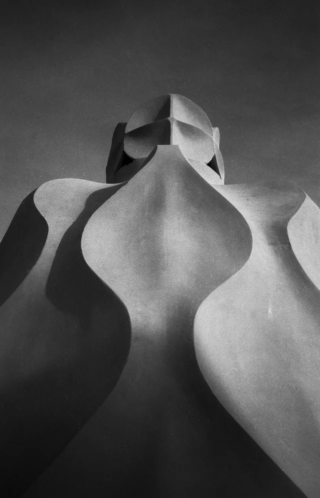 Sculptural rooftop chimneys with smooth, undulating surfaces